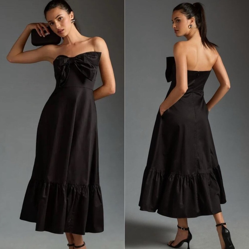 Anthropologie x Hutch Black Strapless Dress with Big Bow Detail